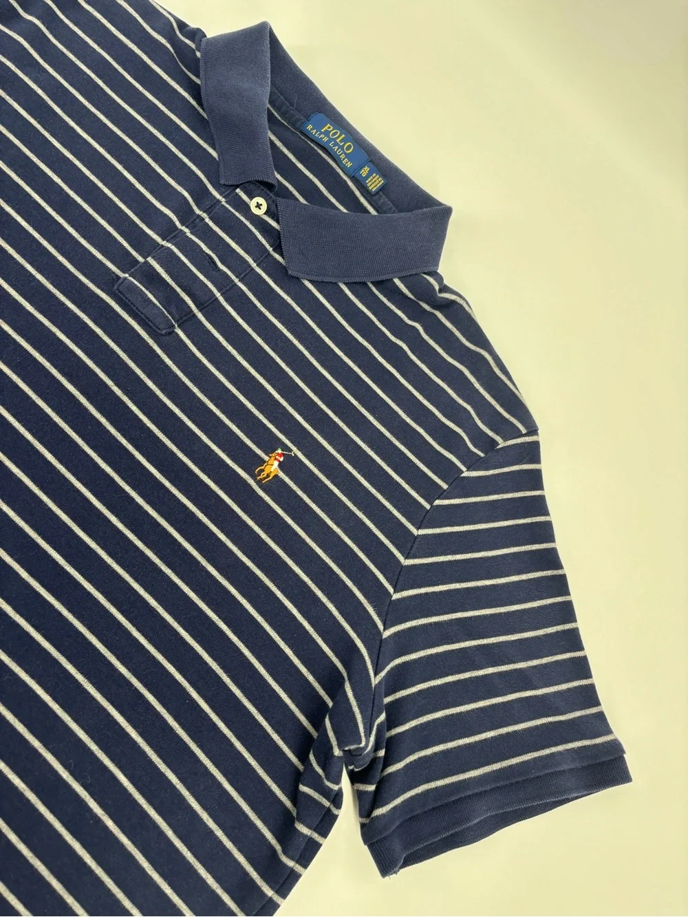 Polo Ralph Lauren Mens XL Flesh Pony Shirt Blue Striped Short Sleeve Polo Top